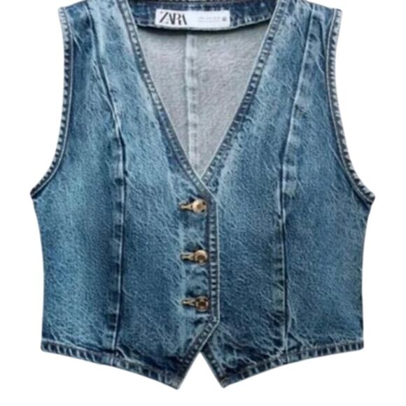 Zara Jackets & Blazers - Zara Cripped  denim jean vest  Sz XS 100 % Cotton excellent condition